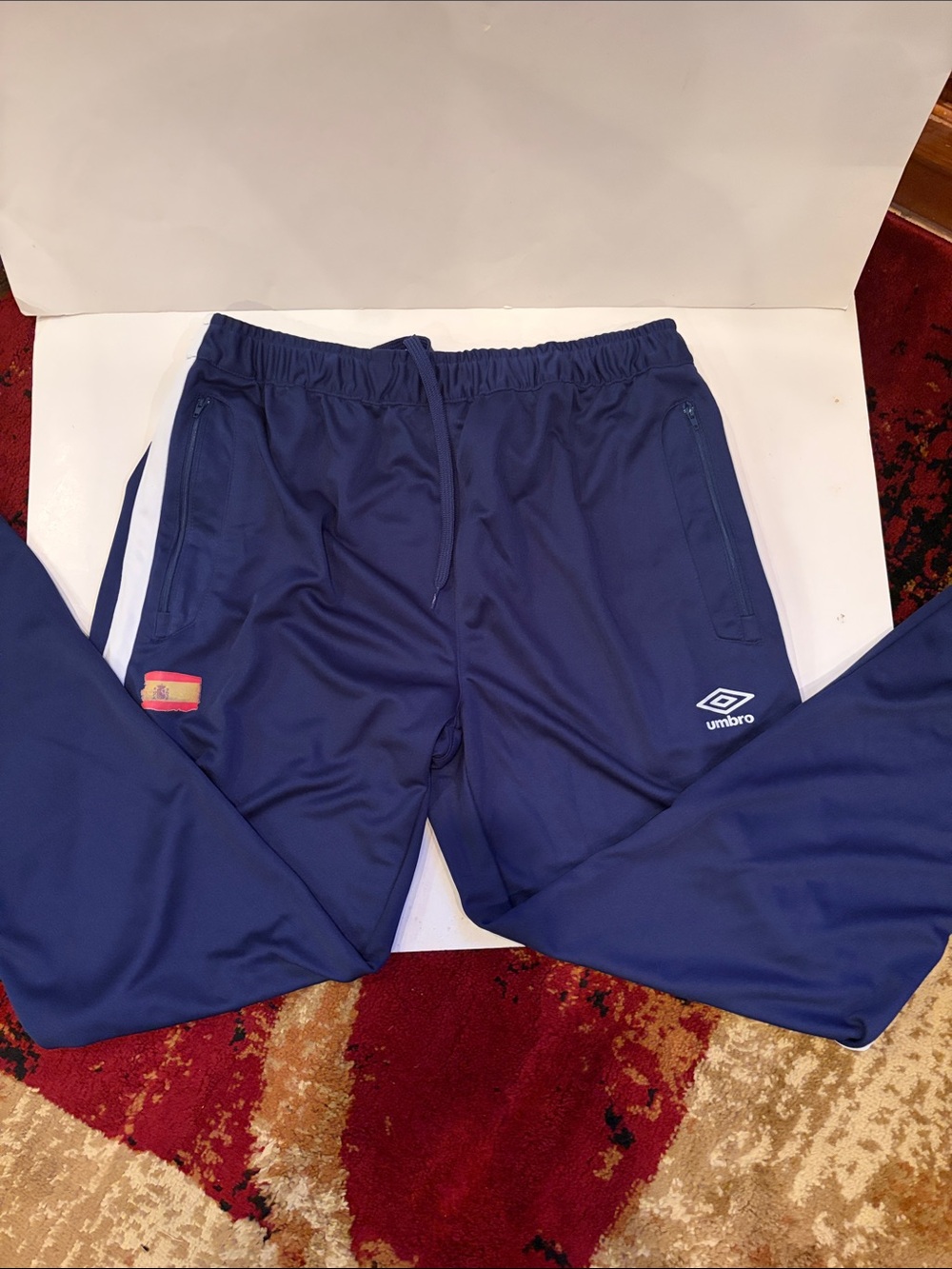 Umbro Men's Dark Blue Athletic Joggers with White Stripe